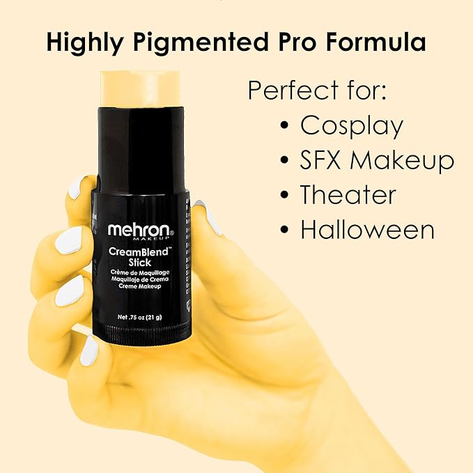 Mehron Makeup CreamBlend Stick | Face Paint, Body Paint, & Foundation Cream Makeup | Perfect for Halloween .75 oz (21 g) (Pastel Yellow)