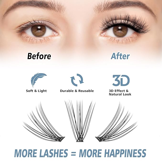 DIY Eyelash Extension Lash Clusters 120 Clusters False Eyelash 3D Effect Individual Natural Lashes Set at Home Eyelash Extension Kit Lashes Pack Mixed