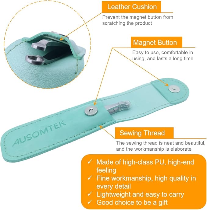 Nose Hair & Ear Hair Trimming Tweezers, Eyebrow Grooming Scissors, Eyelash Clipper, Stainless Steel Grooming Scissors, Safe Round-Headed, for Men and Women (Cyan PU Case) (1 pack)