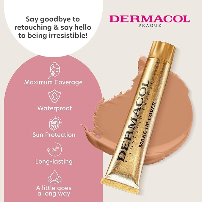 Dermacol - Full Coverage Foundation, Liquid Matte Makeup with SPF 30, Waterproof, for Oily Skin, Acne, & Under Eye Bags, Long-Lasting Makeup Products, 30g, Shade 222