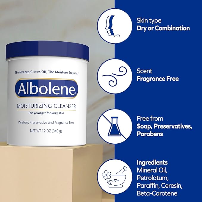 Albolene Face Moisturizer & Makeup Remover - Facial Cleanser & Cleansing Balm - Beta-Carotene Fragrance-Free Cream - 12 oz - (Pack of 1)