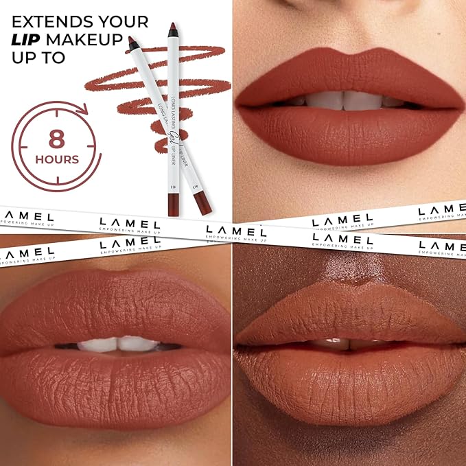 Lamel Matte Gel Lip Liner Pencil 5 Pcs Set - Creamy, Sharpenable, Longwear, Waterproof Lip Combo - Intense Brown 414, Berry 404, Chilli 413, Mauve 410 and Spicy Nude 412