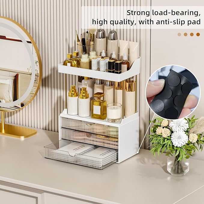 2 Sets Makeup Organizer – 5 Tier Bathroom Organizers and Storage, Versatile Perfume Vanity Organizer, Ideal for Cosmetic, Large Skincare, Face Mask, Office Supplies, Clear