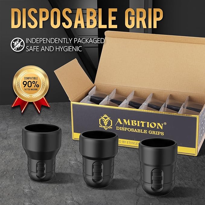 Ambition Soldier P3 Disposable Tattoo Grips - 12Pcs 28mm Professional Tattoo Rubber Grip Cover with Click Adjust System Supply for Rotary Soldier, Zetton, Torped & Shura Tattoo Pen Machine Gun