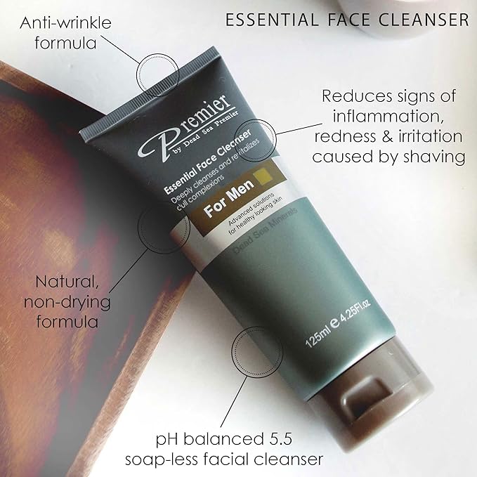 Premier Dead Sea Men's Skincare Gift Set, 3-Pack: Nourishing Cream, Shaving Cream, Facial Cleanser for Men, Sensitive Skin, Anti-Wrinkle, Daily Use