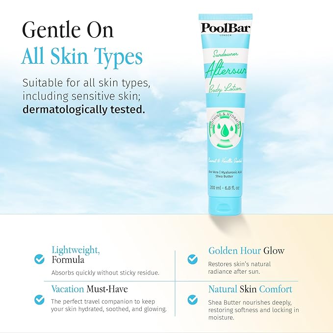 PoolBar Sundowner Aftersun Body Lotion for Women & Men Skin Care, Hydration & Soothing Relief, Coconut & Vanilla Scent Sun Care, Enriched with Hyaluronic Acid, Shea Butter, & Aloe Vera, 200ml (3 Pack)