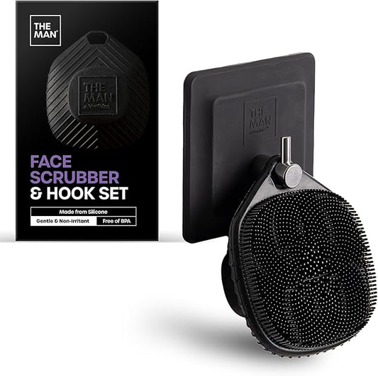 The Man Face Scrubber & Hook - Silicone Face Scrubber for Men, Gentle Exfoliating Face Massager, Flex Face Brush for Men, Removes Dead & Dry Skin, Skin Care Scrub, Shower Facial Cleansing Brush (1Set)