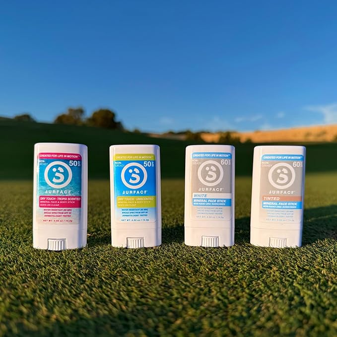 Surface Mineral Face Sunscreen Stick, Dry Touch SPF 50, Broad Spectrum UVA UVB Sun Protection for Kids and Adults, Travel Friendly, Water Resistant for 80 Minutes, Tropical Scent, 0.5oz