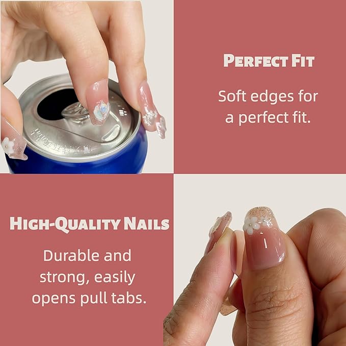 Tomato Red Press on Nails 3D Flower Coffin Fake Nails Medium Length False Nails Natural Fit Stick on Nail Tips for Spring and Summer