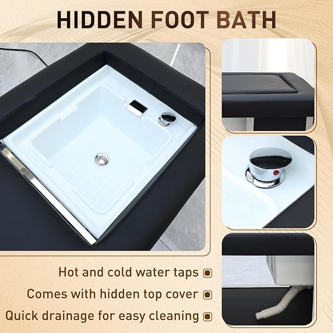 Head Spa Bed, Massage Table with Footbath, Japanese Head/Feet SPA Equipment, Professional Massage Shampoo Bed with Foot Bath Basin, Water Circulation System, for Spa Beauty Salon Barber (B)