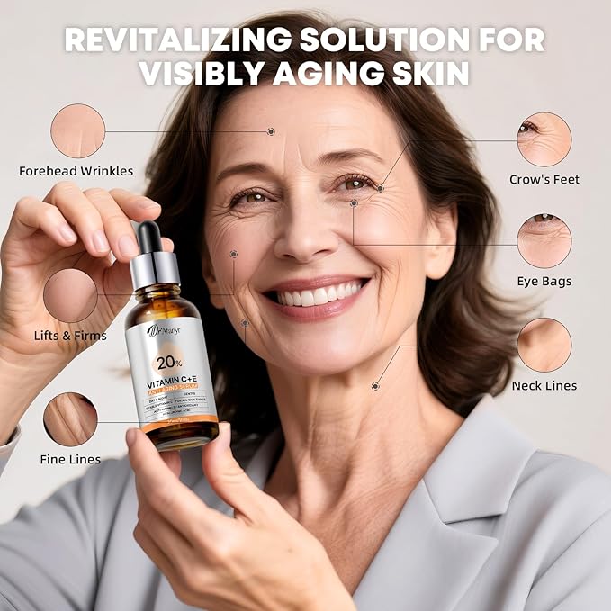 Vitamin C Serum for Face with Hyaluronic Acid & Vitamin E - Brightening Anti-Aging Serum to Help Improve Appearance of Dark Spots for Sensitive Skin, Hydrates Firms Lifts and Smooths Wrinkles