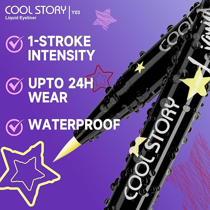 COOL STORY Liquid Eyeliner Waterproof Smudge Proof Eye Liner, 24H Long-Lasting, 0.6ml/0.02 fl.oz (Yellow)