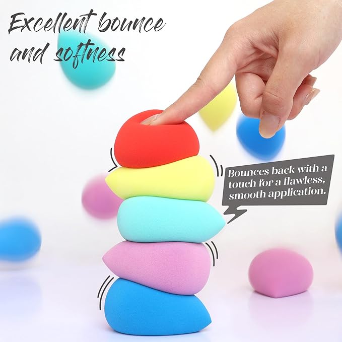 BEAKEY Makeup Sponge 5 Pcs Set, Latex-Free and Soft Boun Boun Beauty Sponge for Blending, Makeup Sponges for Foundation, Liquid, Cream and Powder. Blender for Enhanced Make Up Application