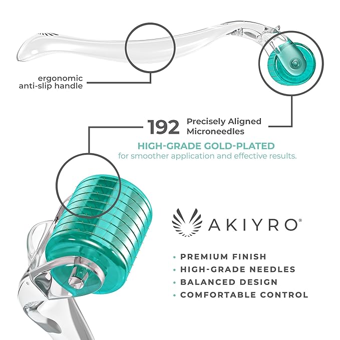 Derma Roller 0.30mm - Microneedle Roller with Storage Case - 192 Micro Needling Dermal Tool for Face, Beard, Scalp & Body - At Home Microneedling Skin Care Device for Women & Men (Green)