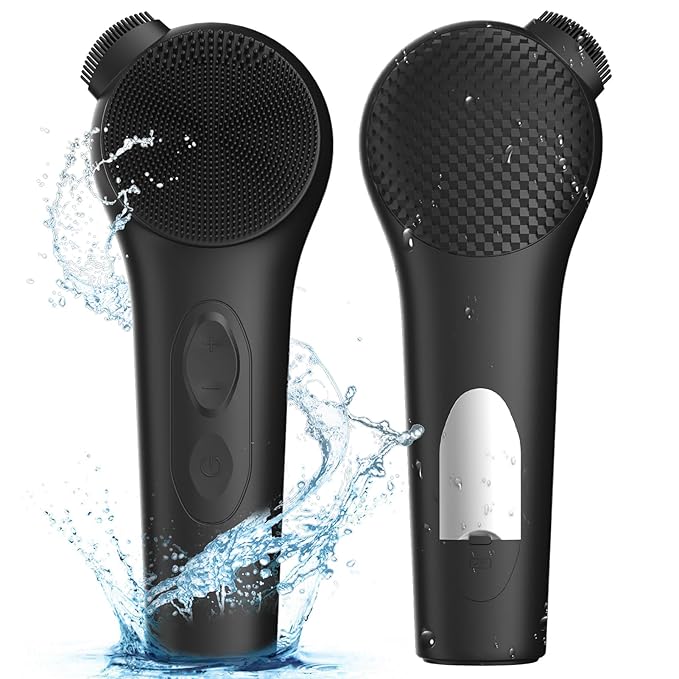 Silicone Face Scrubber, Waterproof Rechargeable Facial Cleansing Brush, 5 Cleansing Modes with Nose Brush for Men & Women Electric Face Wash Brush for Deep Cleaning, Exfoliating, Massaging-Black