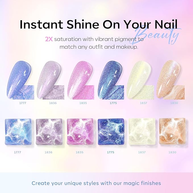 modelones Chameleon Gel Nail Polish Set - 6 Colors Glitter Pink Blue Yellow Gel Polish Starter Kit Soak Off Phantom Nail Polish Kit Nail Lamp Manicure Nail Art DIY Salon Home Holiday Gift for Girl