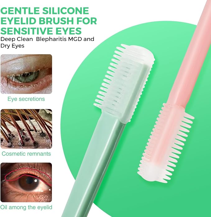 Soft Silicone Eyelid Brush for Sensitive Eyes,Gentle Eyelid Cleanser for Blepharitis,MGD,Dry Eyes Relief,Lid Scrubber for Removes Dirt & Oil,Reusable Eye Cleaning Tool (5pcs)