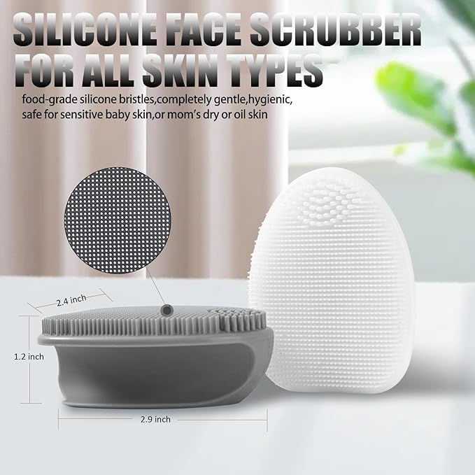 REVEX Face Scrubber,2Pcs Silicone Face Scrubber for Women Men,Face Exfoliator Scrubber, Manual Facial Cleansing Brush,Exfoliating Face Wash Brush for Sensitive Skin.(White+Gray)