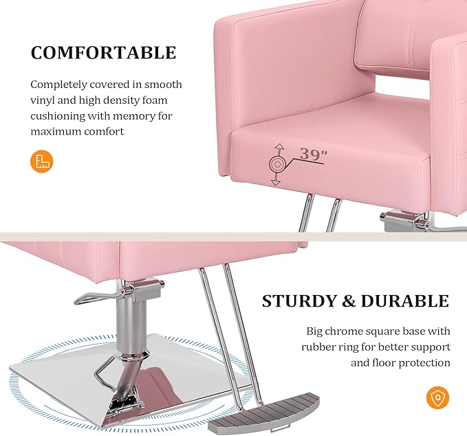 OmySalon Hair Salon Chair Hydraulic Barber Chair for Home Barbershop Pink, Braiding Chair for Hair Stylist Heavy Duty, Styling Hairdressing Beauty Spa Equipment
