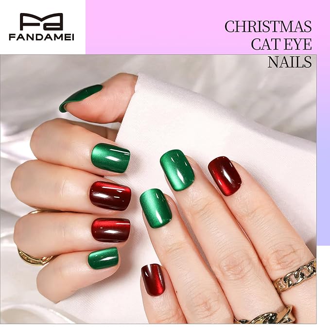 FANDAMEI Press on Nails Short, 24 Colors 576PCS Press on Nails for Women, Cat Eye Nails Short Round. Glossy Nails Press On French Tip, Natural Fit Lightweight for Christmas Nail Art