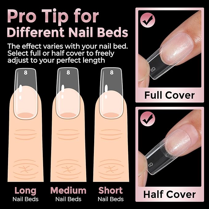 Medium Square Nail Tips, 240pcs Soft Gel Pre-Shaped Acrylic Fake Nails, Half Matte Full Cover Clear Gelly Press on Flase Nail Tips for Extension Nail Manicure Home DIY 12 Sizes Gelly Tips