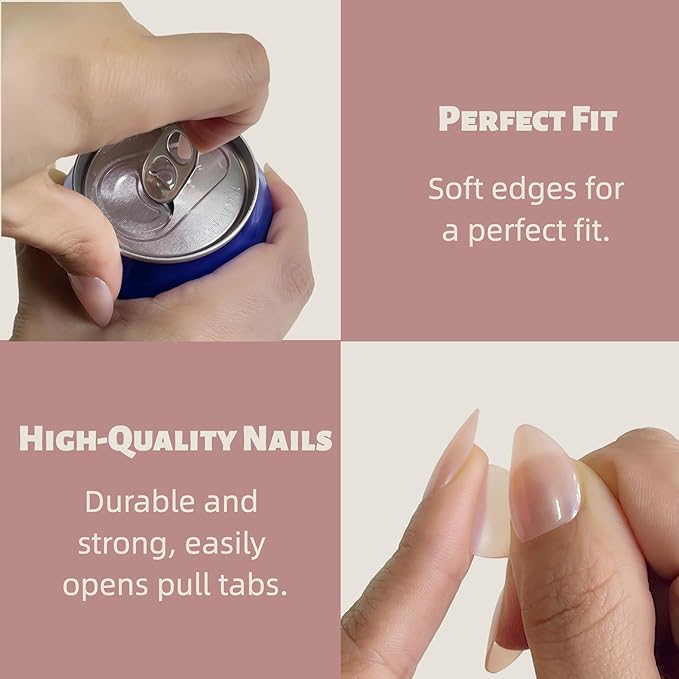 30PCS Short Almond Press-On Nails – Nude Shell Gloss Fake Nails with 15 Sizes, Soft Back Edge & Durable Tip, No Measuring Needed, Reusable Stick-On Nail Tips with Glue & Tools for Women