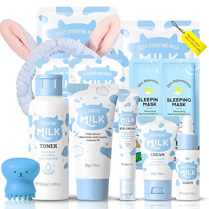 13Pcs Milk Skin Care for Kids - Milk Skincare for Teens 10-12 Cleaning & Hydrating & Nourish Skin, Kids Skin Care Set for Girls Ages 8-12 Ideal for Beginners - Beauty Gift Set for Women/Girls