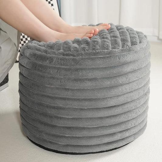 Pouf Ottoman Stuffed Round for Foot Rest, Faux Fur Poufs with Foam Chunk Filling, Storage Ottoman Pouf Foot Stool Cushion, 26 X 18 Inch Floor Chair for Living Room Bedroom Home Decor, Light Gray