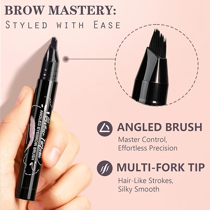 Eyebrow Pen, Waterproof Eyebrow Pencils for Women - Angled Brow Brush & Multi-Fork Tip Microblading Brow Pen, Precisely Creates Natural Hair-Like Brows, Easy to Use 02-Tawny Brown