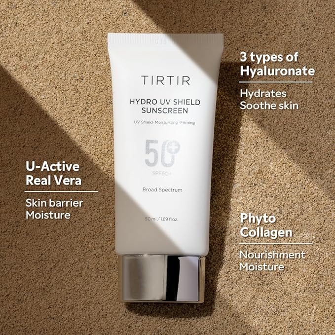 TIRTIR Hydro UV Shield Sunscreen | SPF 50+ Broad Spectrum UVA UVB Korean No White Cast Face Sunblock, 1.69 Fl Oz