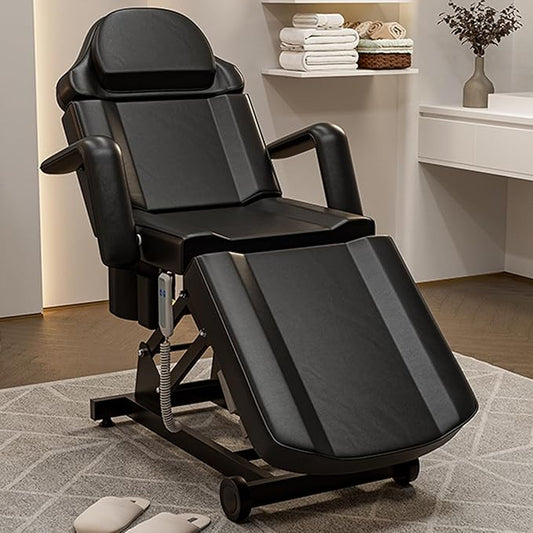 Icoget Electric Spa Tattoo Chair – Esthetician Bed for Lash Extensions, Facial, Waxing, Microblading, White Adjustable Massage Table with Remote Control, Black