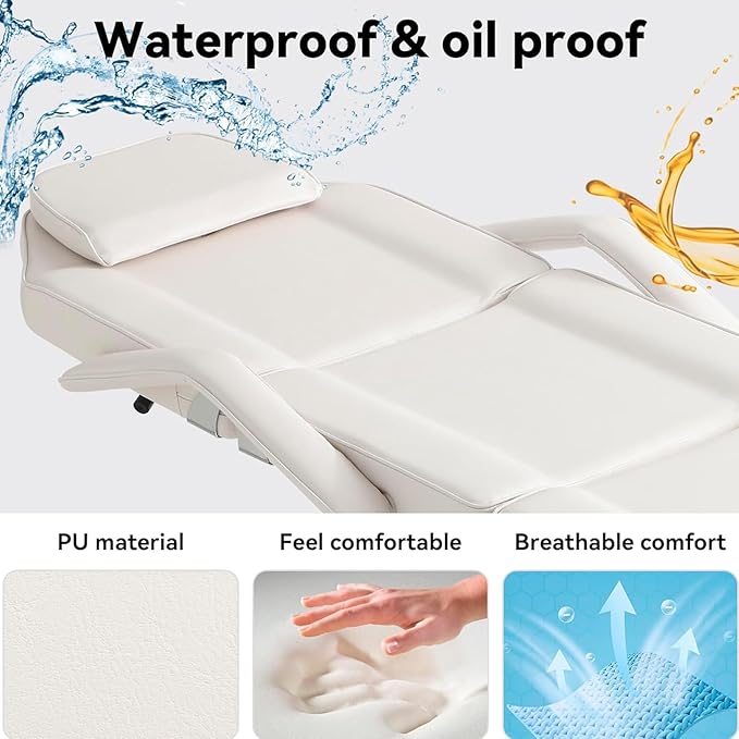 Multipurpose 3-Section Spa Massage Table with Hydraulic Stool, 73-inch Adjustable Tattoo Chair Esthetician Lash Bed with Removable Headrest, Salon Chair Facial Bed for Beauty Barber Massage Equipment