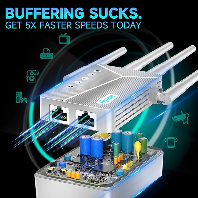 2025 WiFi Extender Signal Booster for Home & Outdoor - 5X Faster Internet Booster with Ethernet Port, Covers 10,000+ Sq.Ft House & Yard | Long Range Wireless Repeater Amplifier, Works with Any Router