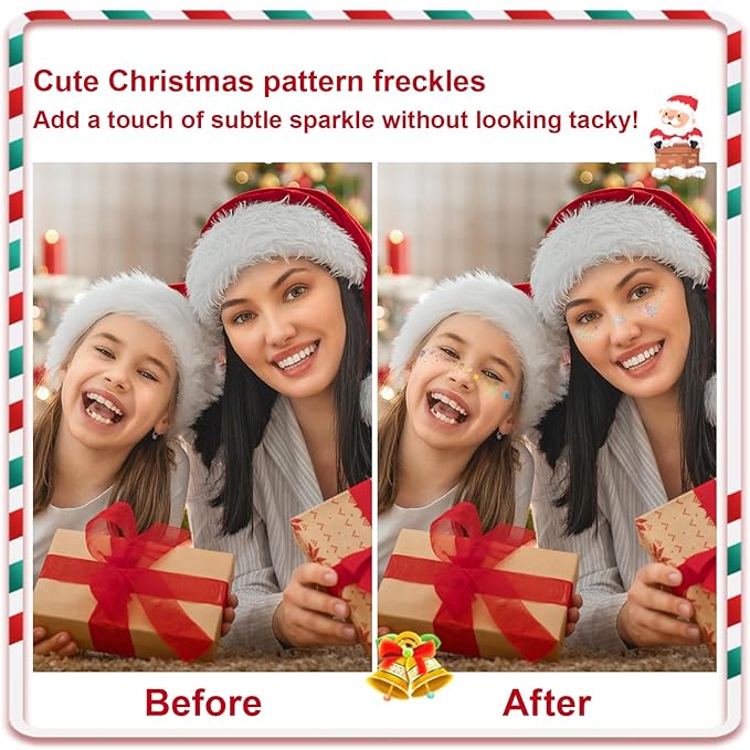 8PCS Glitter Freckles Face Tattoo, Sparkle Freckles for Women and Kids, Cute Star Waterproof Gold Temporary Face Tattoos Glitter Glow Up Patches (8PCSD Holographic Multicolor)