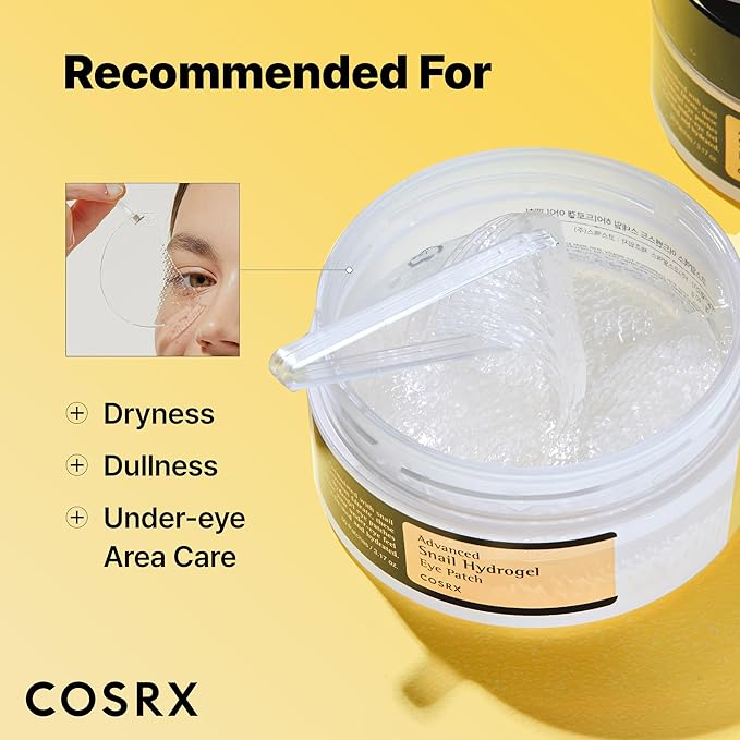 COSRX Advanced Snail Hydrogel Eye Patch (60pc), Gel Serum Mask, Puffy Undereye Treament, Fine Lines, Refresh, Hydrate, Korean Skin Care, Stocking Stuffers for women