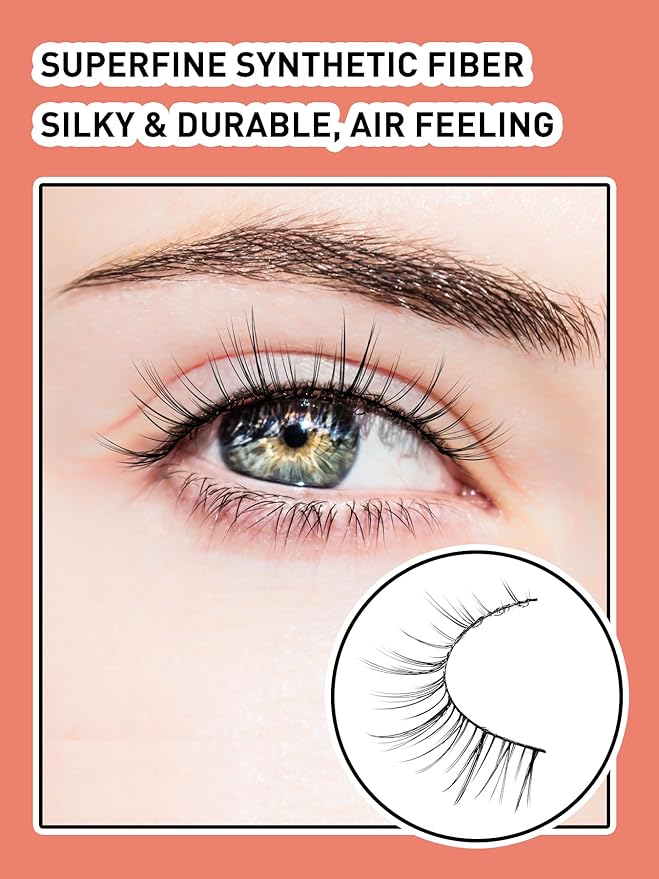 Lashes Short Eyelashes 10MM Natural Lashes Wispy Thin Band Strip Lashes Short Eyelashes Natural Look 3D Volume Lashes 7 Pair Fake Lashes Siligli