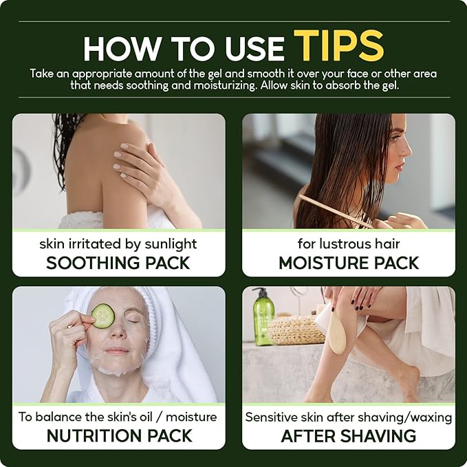 98% Aloe Vera Gel for Sunburn Relief - 33.8oz / 1000ml - Pure Aloe Vera Gel for Face, Skin and Hair - After Sun Care - Sun Burn Moisturizer Cream (33.8 Fl oz)