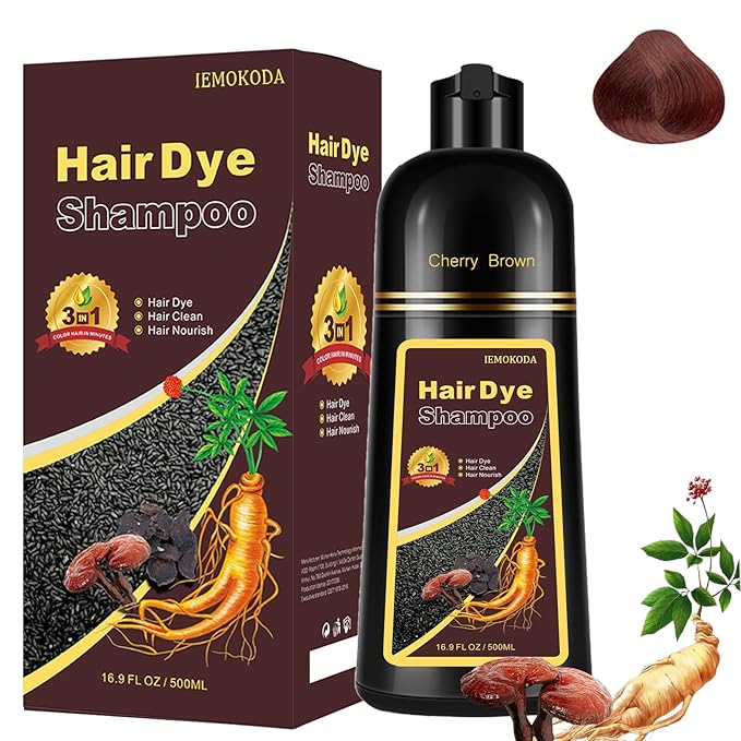 Cherry Brown Hair Dye Shampoo 3 in 1 - Champu Para Pintar el Cabello, Herbal Brown Hair Dye for Women Men, Hair Color Shampoo