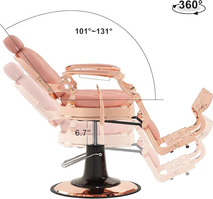 BarberPub Heavy Duty Metal Vintage Barber Chair All Purpose Hydraulic Recline Salon Beauty Spa Chair Styling Equipment 8914 (Pink with Pink Frame)