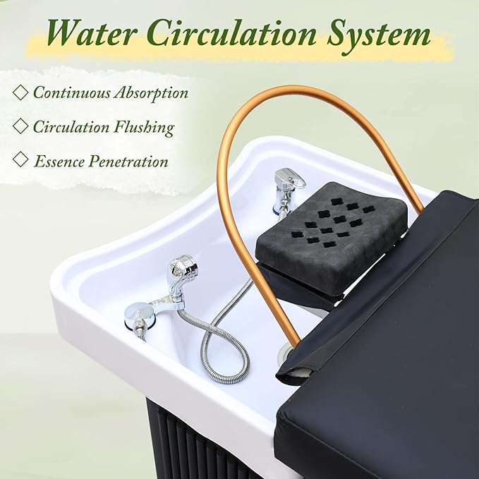 Professional Head Spa Equipment, Japanese Head Spa Bed, Shampoo Massage Bed, Massage Table with Water Circulation System, for Spa Beauty Salon Barber (C)