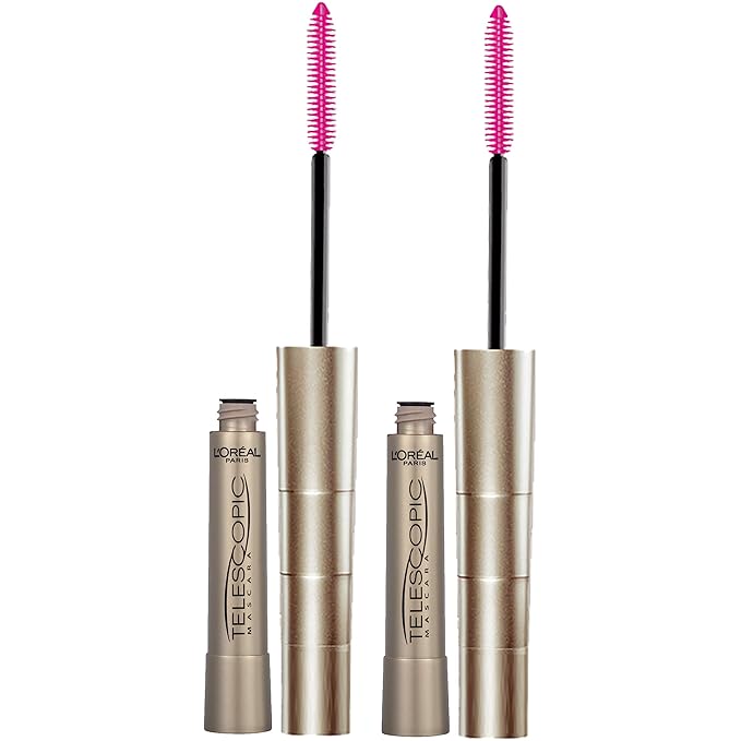 L'Oreal Paris Makeup Telescopic Original Lengthening, Lash Separating Mascara with Dual Precision Brush, Washable, Black, 0.27 Fl Oz., 2 Count