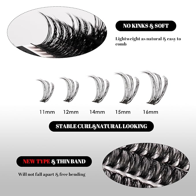 Lash Clusters 320pcs Individual Lashes 30D&40D&60D DIY Lash Extensions D Curl Lash Clusters False Eyelashes Natural Look 11-20mm Mix Cluster Eyelash Extensions EASY TO USE (30D+40D+60D-0.07D)