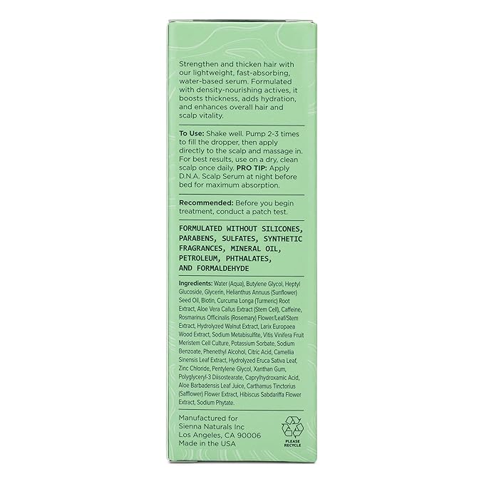 Sienna Naturals - D.N.A. Scalp Serum – Hair Growth Serum for Thinning Hair, Scalp Repair & Strength – Nourishing, Active Treatment for Scalp Health with Biotin & Rosemary– 1 oz