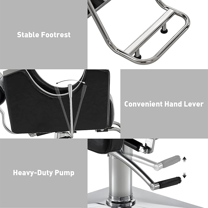 BarberPub Barber Chair for Barbershop,Reclining Salon Chair for Hair Stylist 9180 (Black)