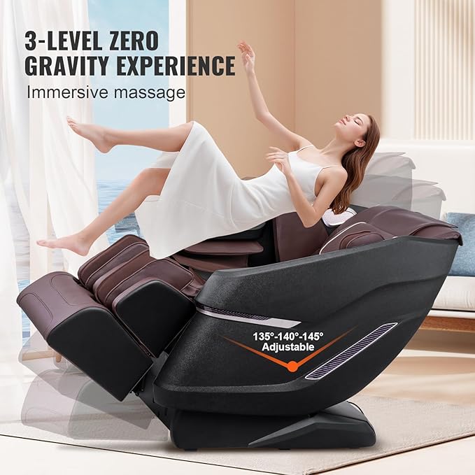 VEVOR Full Body Massage Chair, SL-Track Zero Gravity Massage Recliner, 3D Shiatsu, Body Scan, Heating, Bluetooth Speaker, Airbags for Living Room, Home