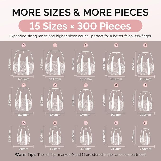 MelodySusie Extra Short Ballerina X Nail Tips - 300Pcs Clear Acrylic, Half Matte Full Cover Press on Nails for DIY Extension & Salon Use,15 Sizes Pre-Shaped for Long-Lasting Manicure