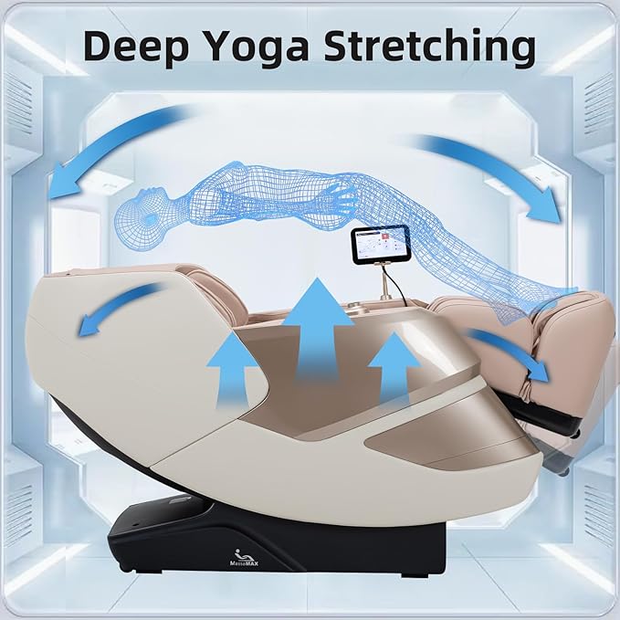 MassaMAX MT339 4D Massage Chair, Full Body Shiatsu Recliner with Electric Extendable Footrest, Zero Gravity, SL Track, Deep Yoga Stretch, 15 Modes, AI Voice Control, Foot Rollers, and Heating (Golden)