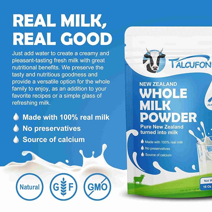 TALCUFON New Zealand Milk Powder Full Cream Instant Milk Powder Gluten Free, Non-GMO Shelf-Stable & Easy to Use 16 Oz