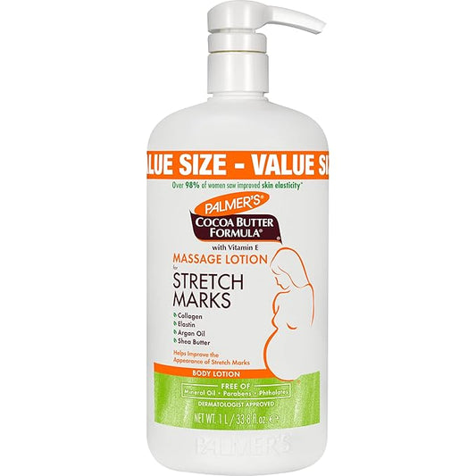 Palmer's Cocoa Butter Formula Massage Lotion For Stretch Marks, Pregnancy Skin Care, Belly Cream with Collagen, Elastin, Argan OIl and Shea Butter, 33.8 Ounces