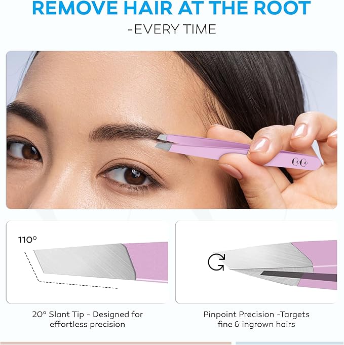 Tweezers for Facial Hair Women, Professional Precision Eyebrow Tweezers for Women and Men, Sharp Stainless Steel Slanted Tip for Hair Removal, Eyebrows and Ingrown Hair